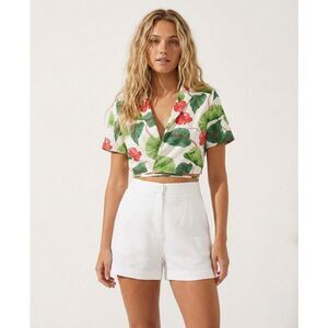 ✨ NWT WAYF On The Road Floral Wrap Crop Top Medium Tropical Hibiscus Boho Summer